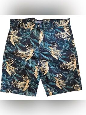 AussieBum Authentic Chino Shorts Mens Sz Medium Black Tropical Palm Leaf Print